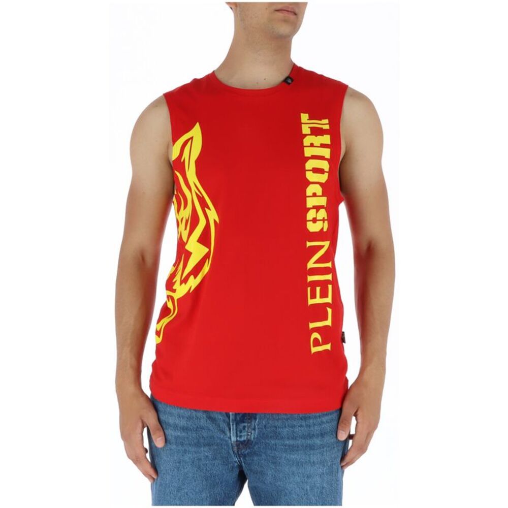Plein Sport Red Sleeveless Shirt Graphic Tee Men Red Undershirts